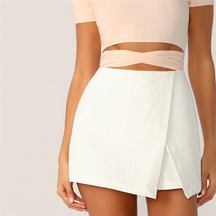 Bella White Mid-Rise Shorts