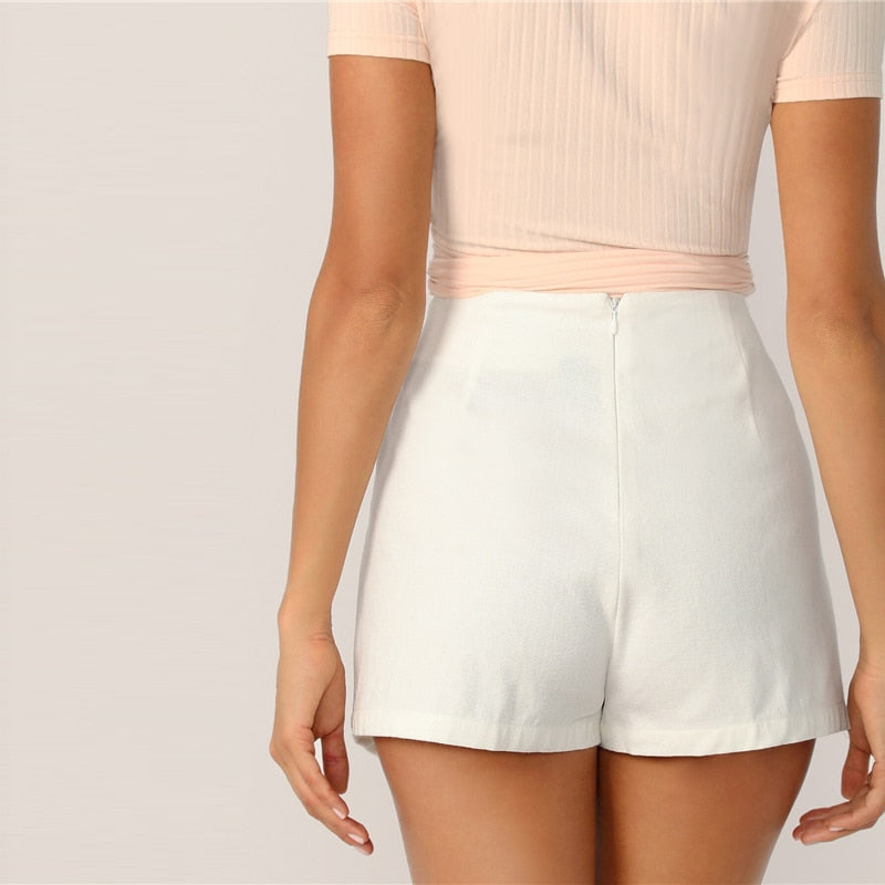 Bella White Mid-Rise Shorts