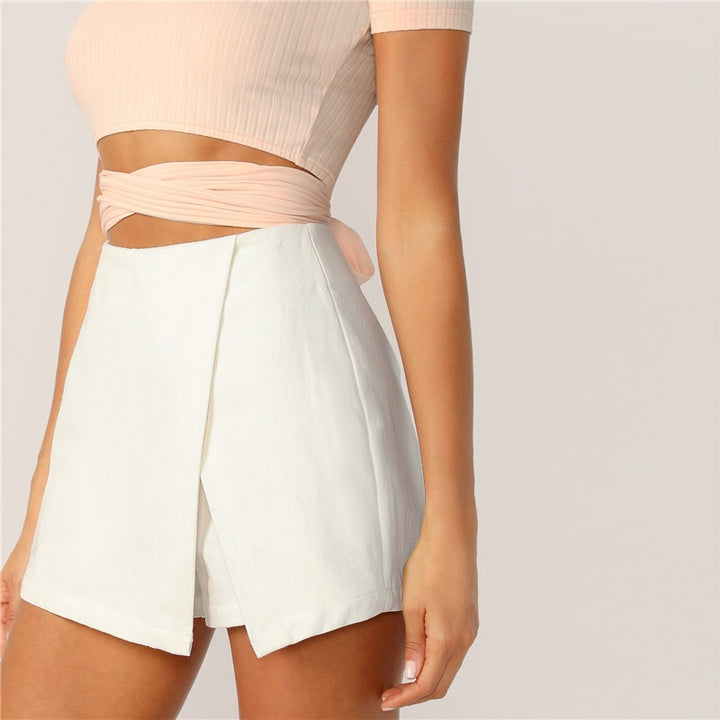 Bella White Mid-Rise Shorts