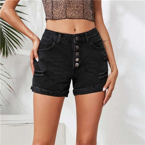 Weekend Distressed Mid-Rise Shorts