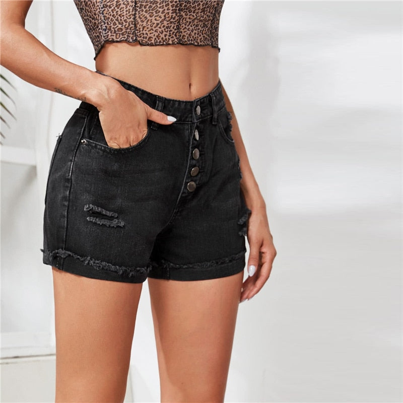 Weekend Distressed Mid-Rise Shorts